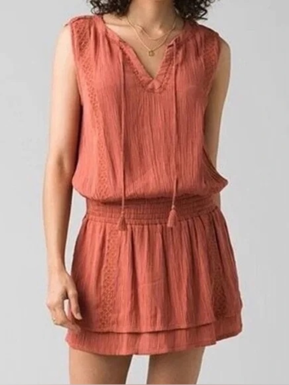 Prana seaview sky orange outdoors summer bohemian Rei smocked dress size medium